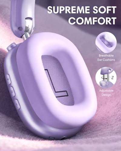 Image of Wentronic Y02 Active Noise Cancelling Headphones, Wireless Over-Ear Bluetooth 5.4 Headphones with Microphone, 60H Playtime, Hi-Res Audio, Big Bass, Foldable Lightweight for Travel Home Office, Purple