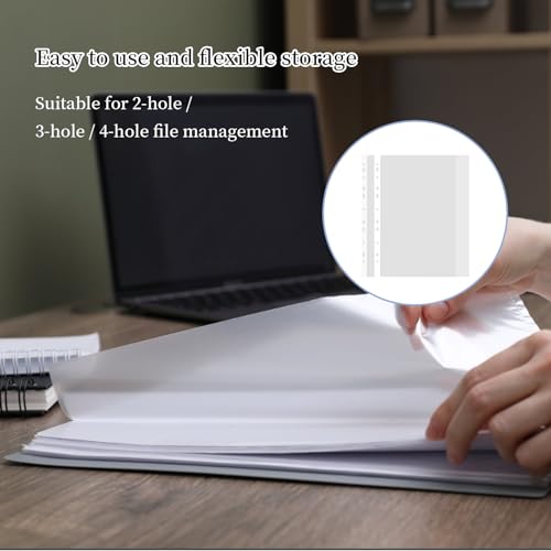 A4 Plastic Punched Punch Pockets,100 Pcs PP Pockets Binder Pouch Document Filing Bags for Easy Access 11 Holes Top Opening Poly Pockets for Ring Binder Folders - Image 4