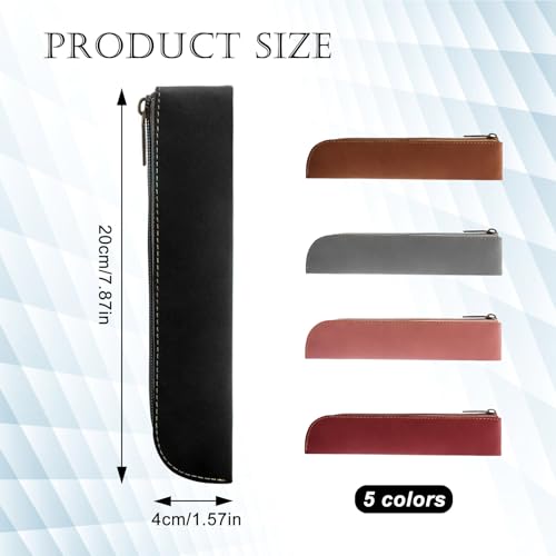 Image of 5 Pcs PU Leather Pencil Pouch, Vintage Aesthetic Pen Case, Portable Zipper Bag Slim Pencil Pouch for Pens, Markers, Makeups, Change, Coins