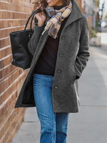 chouyatou Women's Winter Wool Blend Pea Coat Single Breasted Stand Collar Casual Trench Coat Overcoat3