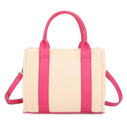 Sac en cuir végétalien et paille rose au design géométrique raffiné