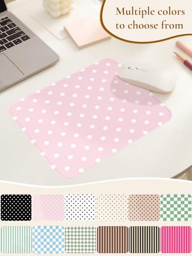 Image of Square Cute Dots Mouse Pad with Stitched Edge, Premium Waterproof Cloth Aesthetic Small Dot Mouse Mat, Non-Slip Rubber Base Funny Mousepad Desk Accessories,Dots Pink White