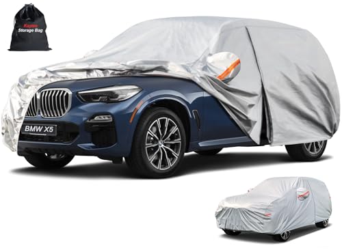 Image of Kayme 6 Layers SUV Car Cover Custom Fit for BMW X5 (2007-2025) Waterproof All Weather for Automobiles, Outdoor Full Cover Rain Sun UV Protection.Silver