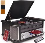 Denver 10-in-1 Retro Vintage DAB Bluetooth Wooden Radio Record Player With Speakers – DAB+ Radio, FM, Record Player, Cassette & CD Player, AUX IN, MP3 USB Recording, AUX IN And Line Out - MRD-51BT