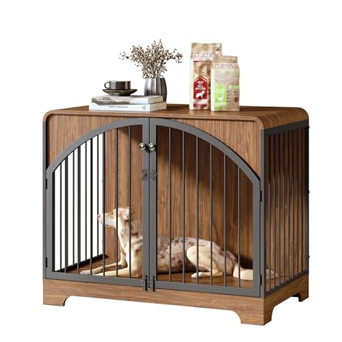 40″ Farmhouse Dog Crate Furniture for Large/Medium Dogs, Decorative Pet House End Table, Wooden Dog Kennel Furniture Indoor, Retro Brown