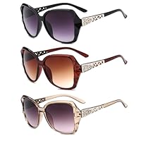 YFHUVB 3 Pcs Women Sunglasses, Women Large Sunglasses Vintage Fashion Ladies Sunglasses UV400 Oversized Sun Glasses Eyewear Retro Trendy Ladies Sunglases Sparkling Large Frame SungLasses for Women