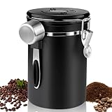 Kaffeedose Luftdicht aus Edelstahl 1,8L: Kaffeebohnen Behälter aus Edelstahl mit Löffel und Datumsanzeige, Vakuum Kaffee Dose, Kaffeebehälter Edelstahl für Tee Nüsse Kakao Länger und Frisch Bleiben