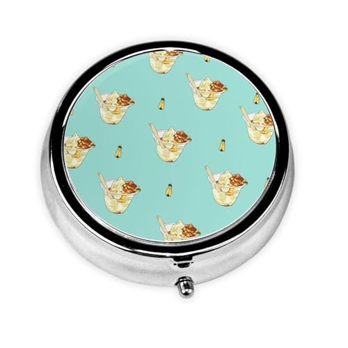 Cute 3-Compartments Round Pill Box Honey Sundae Small Pill Case Portable Medicine Dispenser,for Pocket Purse