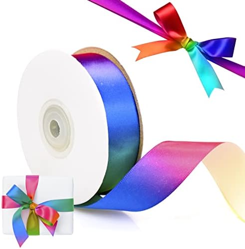 Rainbow Gift Satin Ribbon, 1 Inch x 24 Yard Colorful Ribbon for Thanksgiving Christmas Gift Wrapping, DIY Handmade Bows Crafts Decoration