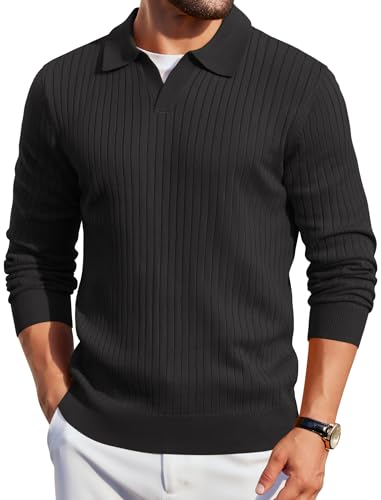 COOFANDY Polo de punto para hombre, suéter casual de manga larga con cuello en V miniatura 1