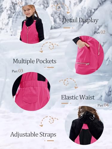 Image of Haloumoning Kids Snow Bibs Girls Ski Pants Waterproof Insulated Snowboard Overalls Snowsuit 5-14 Years