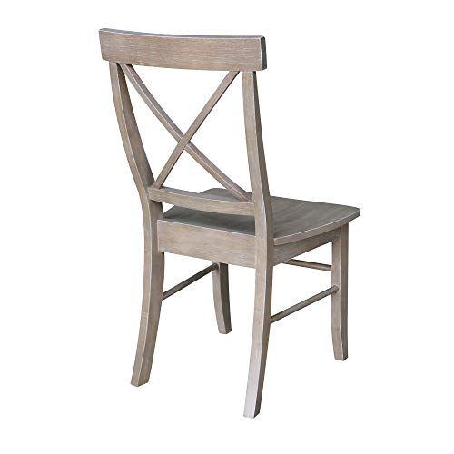 International Concepts Set Of Two X-Back Solid Wood Seats Dining Chairs, Washed Gray Taupe #TOP4