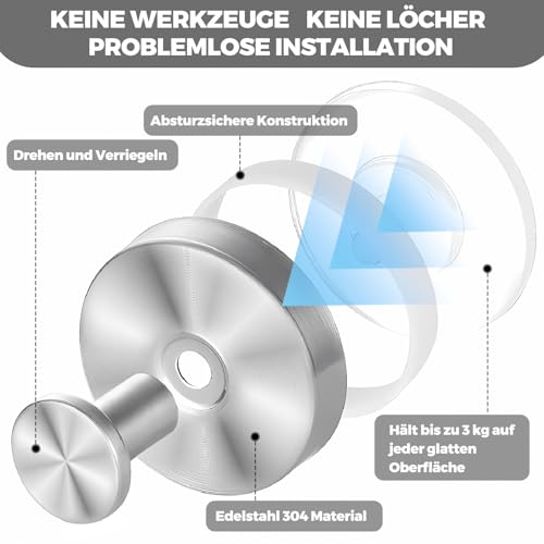 4 Stück Handtuchhalter ohne Bohren, Saugnapfhaken für Küche und Bad, Wiederverwendbarer Handtuchhalter Saugnapf, Wandhaken Starker Haken Multifunktionaler Bademantelhaken Luffa Mantelhaken, Silber