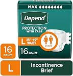 Depend Incontinence Protection with Tabs, Maximum Absorbency, L, 16 Count | Leak Barriers, odour Control, Quick Absorption, Soft, Discreet, Green, Waterproof, Adult