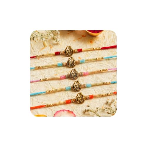 Image of Religious Rakhi For Brother Assorted, Chawal Roli Pack Set (5 Rakhi)