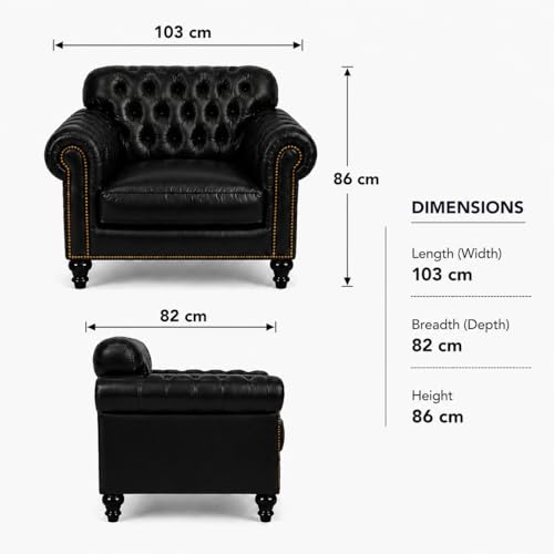 Image of Luxury Sofa Set Luxury Chesterfield Sofa in for Home Living Room & Office (Highback 1 Seater Black)