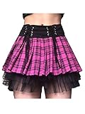 Faldas plisadas a cuadros rosas góticas con cordones, minifaldas plisadas de retazos de encaje sexis para mujer, góticas de cintura alta Y2k, rock punk oscuro, academia estética-G_L