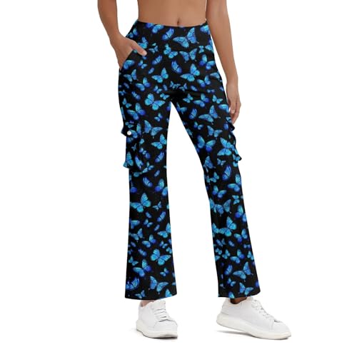 Women's Flare Bell Bottom High Waist Pants Stretch Bootcut Trouser with Pocket