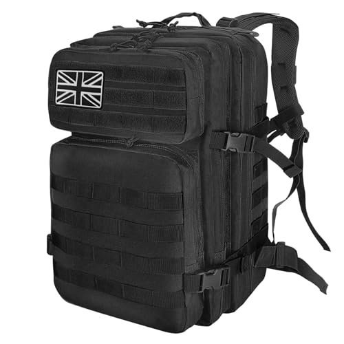 Image of HEMSO Military Backpack 45L Waterproof Tactical Backpack Molle Backpacks Large Assault pack for Travelling Hunting Hiking Camping Fishing Trekking Gym(Black)