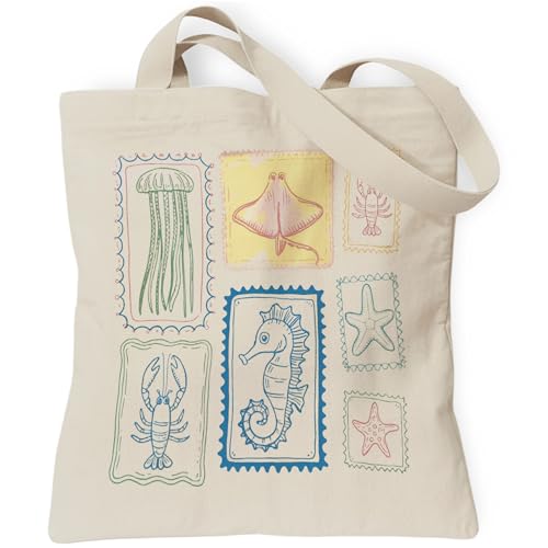 TOTEUSVIA Summer Vibes Gifts Tote Bag, Summer Vacation Seashell Reusable Canvas Bag for Shopping Beach Travel