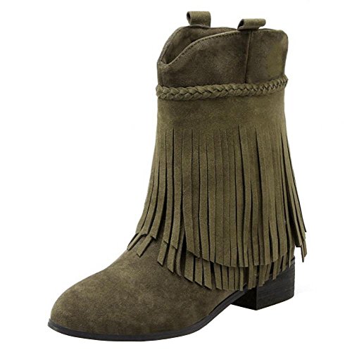 RAZAMAZA Zapatos de Mujer Medio Botas con Flecos Botines (33 EU, Army...
