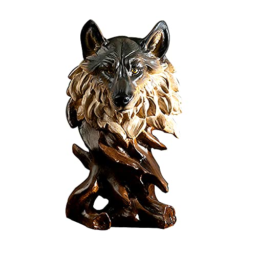 Eagle Lion Tiger Wolf Resin Statue Decoration-The King Of Beasts Simulated Wood Sculptures Study Mens Room Office Home Coffee Table Decor Statue Great Collectible Figurines Best Gift To Men (Wolf) #TOP23