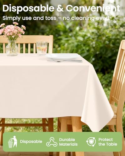 Image of LANLISA 4 Pack Beige Plastic Tablecloth Disposable, 54 x 108 Inch