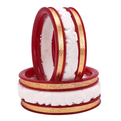 Generic Handcrafted Micro Gold Plated Pola with Conch Shell Bangles Original Shakha Pola Bangle Set of 6 Gift For Her Women Jewelry Indian Bangle Bracelets Kangan