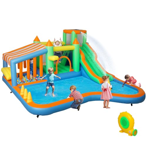AIYAPLAY Hüpfburg mit Gebläse, Wasserrutsche, Planschbecken, Ballgrube,...