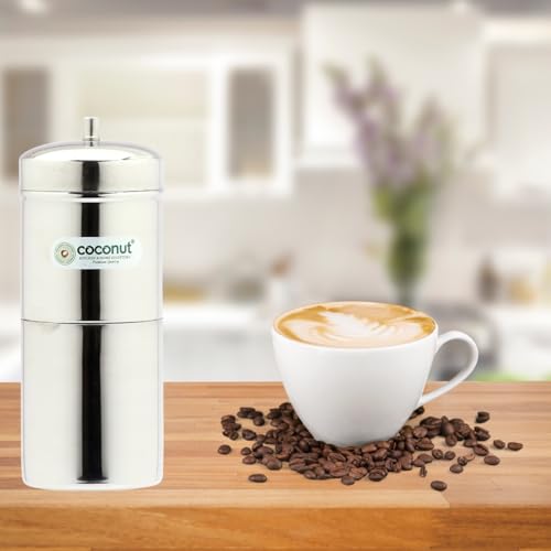 Image of Coconut South Indian Filter Coffee Maker - Stainless Steel Traditional Drip Coffee Filter for Home - Reusable, Durable & Rust-Free - Easy to Use & Clean - Classic Indian Decoction Brewer