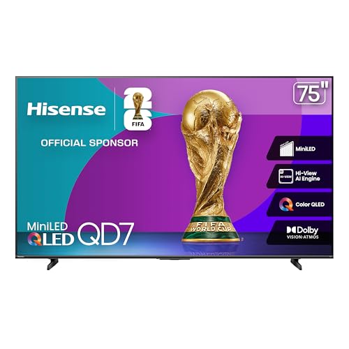 Opiniones de hisense smart tv comprados en linea. 44 Hisense Television QD7QFM (Modelo 2025) Pantalla 75 Pulgadas,Mini-LED Smart Fire TV UHD 4K,Control Remoto por Voz con Alexa,Hi-View AI Engine,Modo de Juego Pro de 144 Hz,Dolby...