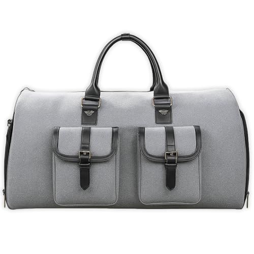 Image of 45L Travel Duffel Bag Convertible Garment Bag for Men & Women - Carry On Suit Travel Weekender Bag with Shoe Compartment, Laundry Section & Toiletry Organizer, Waterproof Oxford Fabric (Grey)