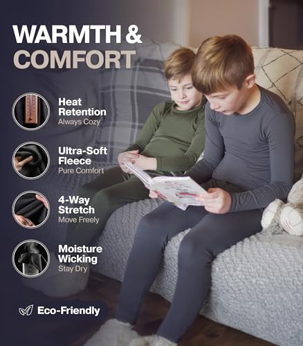 image for Thermajohn Thermal Underwear for Kids, Boys Thermal Underwear Set, Bas