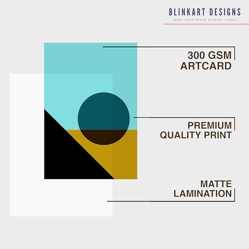 Image of BLINKART Vintage Bauhaus Retro Geometric Aesthetic Poster Gallery | Colorful Wrap Framed For Home Office Studio Living Room Modern Art Studio Decoration Abstract Shapes | (d143) | 13x10 Inch