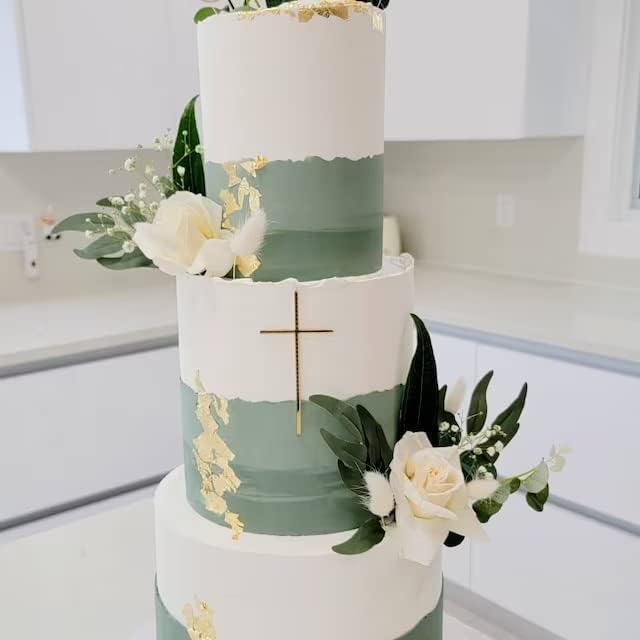 Miniatura 6 de 12 dijes de acrílico delgado para tarta, confirmación de bautizo, decoración de pastel de cruz acrílica (3 pulgadas, espejo dorado)