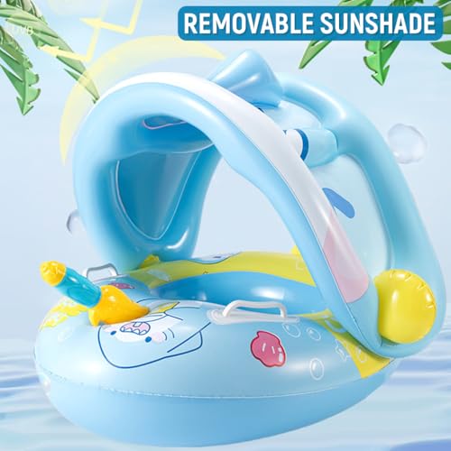 Image of PATPAT Thicken Inflatable Kids Pool Float with Canopy Detachable, Pirate Ship Floaties with Captain & Water Gun, Swimming Pool for Boys & Girls Suitable Child for 3-6 Year Olds