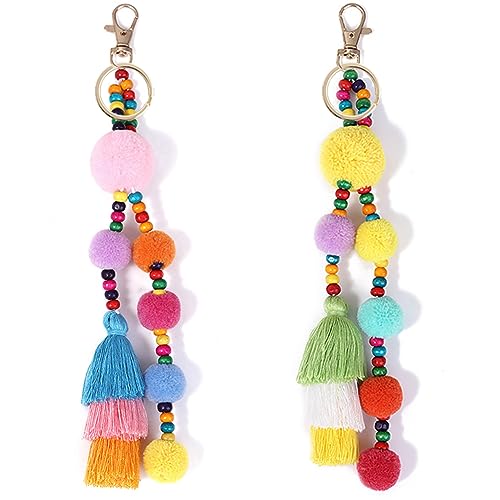 I-BOSOM Colorful Boho Pom Pom Tassel Bag Charm Key Chain