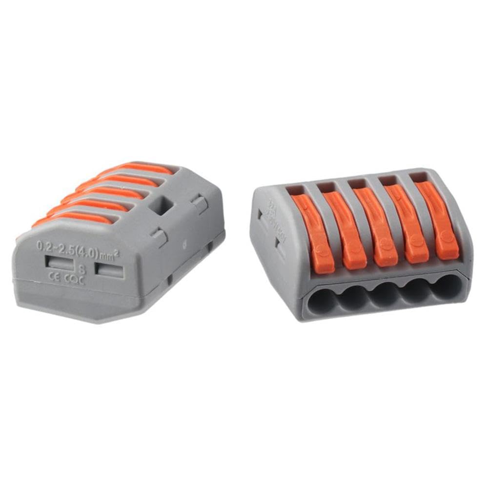 SHUATI 25Pcs Lever Wire Conductor, Compact Wire Connectors, 4 5 Port Fast Connection Terminal, Splicing Connectors for 28-12 AWG, Nuts Combination(214-25pcs)