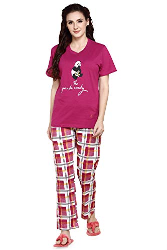 Image of Evolove Women's Cotton Round Neck Short SleevesNight Suit Set /Top Pyjama Set Super Soft Comfortable (Nightsuit-Round-HS-4)