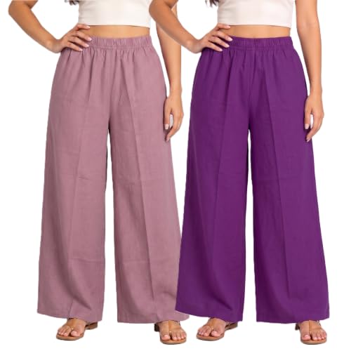 Image of Women Plazzo | Rayon Wide Leg for Women | Elastic Waist Flared Palazo Trousers | Comfortable Casual & Ethnic Wear Palazzo Pants