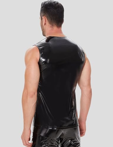 Image of Panegy Men's Liquid Shiny Leather Shirt Jacket Slim Fit Wetlook Party Nightout Club 70s /80s Disco Blouse Tshirt
