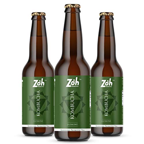Image of Zoh Probiotics Jasmine Kombucha | Green Tea With Detoxifying Acids, And Digestive Enzymes. Raw, Unfiltered, And Unpasteurized With Mother. Made With Real Jasmine Flowers(330 Ml, Pack Of 3)