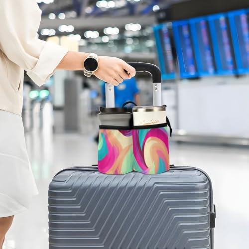 Image of Luggage Cup Holder for Suitcases Free Hands Suitcase Cup Holder Travel Luggage Drink Holder Portable Luggage Cup Caddy Bag Carrier with Handle Abstract Colorful Paint