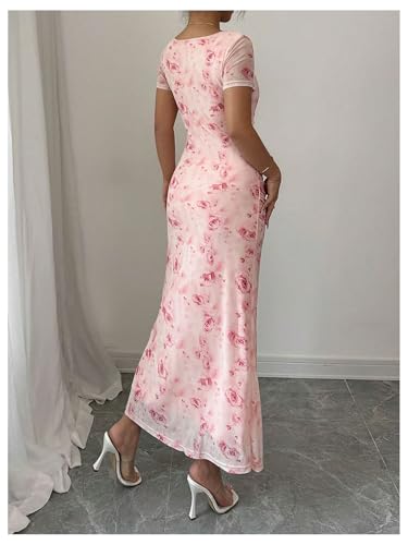 Verdusa Women's Boho Floral Long Bodycon Dresses Bow Tie Square Neck Vacation Dress2