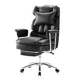 OLIXIS Home Office Desk Chair Comfy with Foot Rest, PU Leather Ergonomic Big and Tall High Back Support, 360° Swivel Wheels, Armrests and Detachable Pillow, Height Adjustable, Black