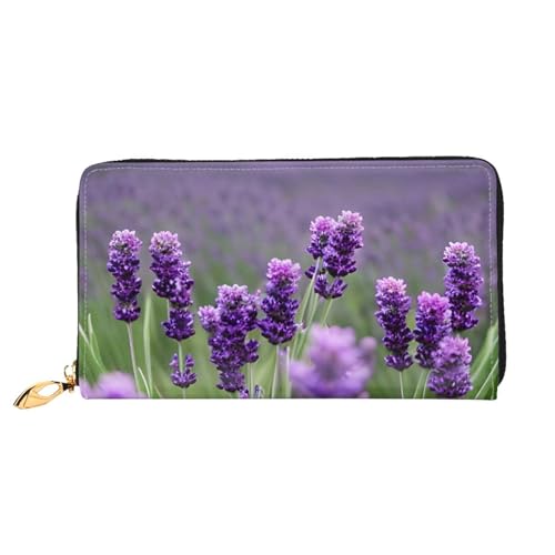 Portefeuille long en cuir imprimé fleurs violettes lavande, idée cadeau femme