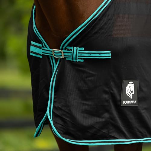 Image of Equinavia Sefyr Breathable Lightweight Cooling Scrim Sheet - Black /Turquoise - S