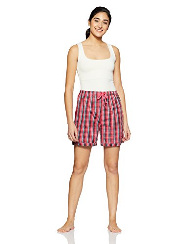 Image of Jockey RX15 Women's Super Combed Cotton Woven Relaxed Fit Checkered Shorts with Side Pockets (Prints & Checks May Vary)