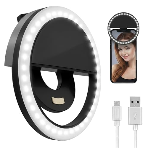 Image of Portable Selfie Light for i-Phone, Clip-on LightRechargeable LED Selfie Ring Light Video Conference Lighting, Universal, Perfect for Makeup, Selfie, Vlog, Makeup, Live Streaming (Black)