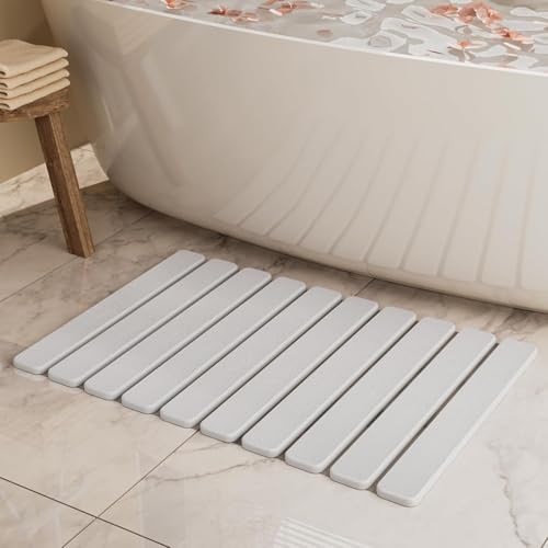 Foldable Stone Bath Mat for Bathroom Quick Dry diatomaceous sutera bath mats Super Absorbent Large Rollable Stone Mat for Kitchen Counter (White)
